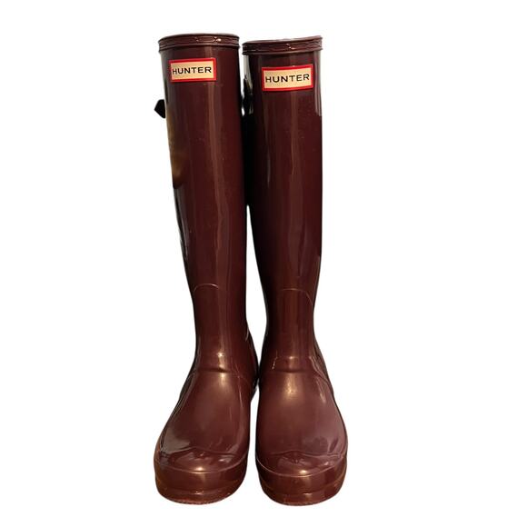 Hunter Burgundy Tall Gloss Rain Boots Size 6 - Picture 1 of 9